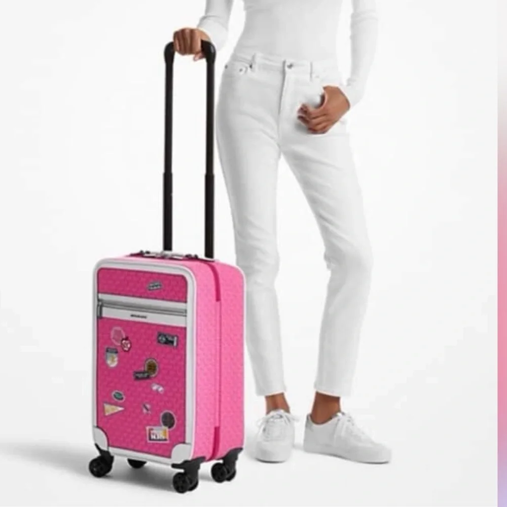 Michael Kors Vibrant Pink Suitcase with Fun Patches - Picture 2 of 2